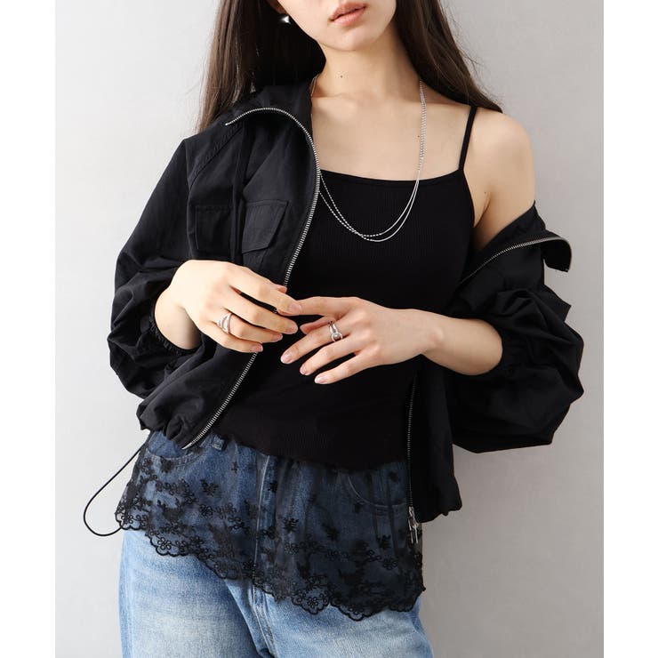 ブラック | カップ付テレコレイヤードキャミ | SpRay