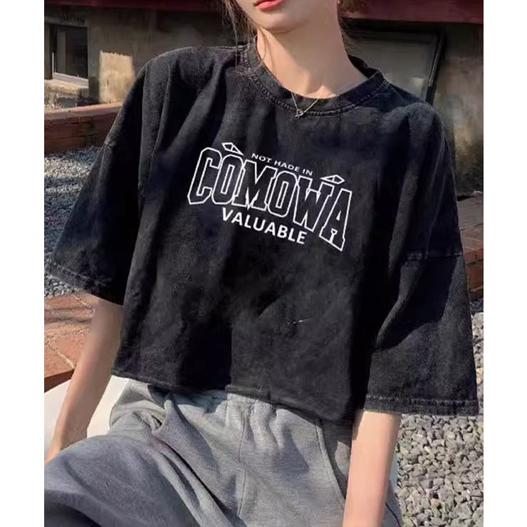 B | ピグメントクロップドプリントTシャツ | SpRay