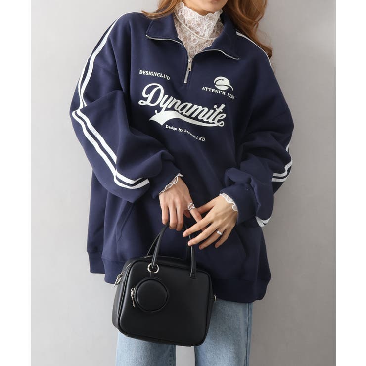 ネイビー | 袖ラインロゴハーフZIP | SpRay