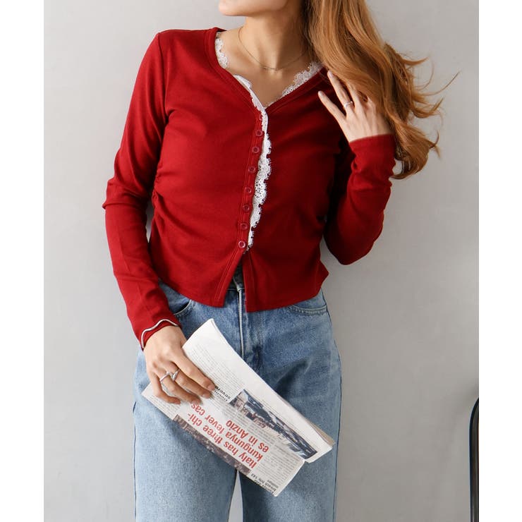 レッド | レース付フェイクカーディガン | SpRay