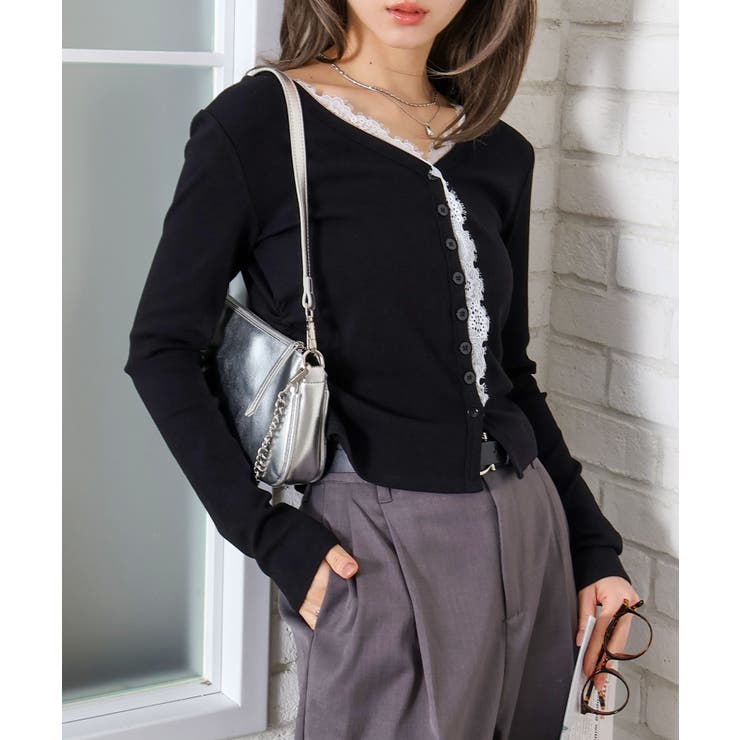 ブラック | レース付フェイクカーディガン | SpRay