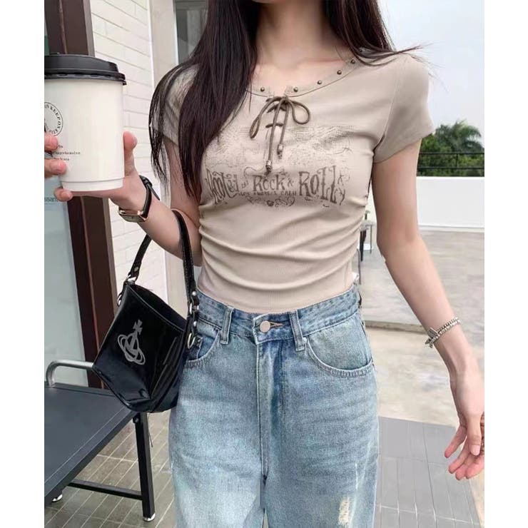 ライトベージュ | テレコイーグルスタッズTシャツ | SpRay
