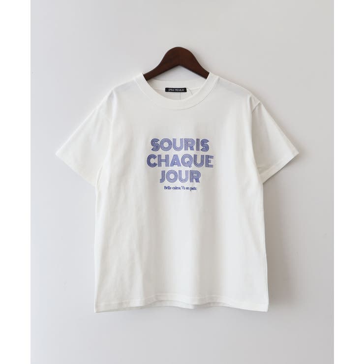 オフホワイト | ラインロゴ刺繍 Tシャツ | SpRay