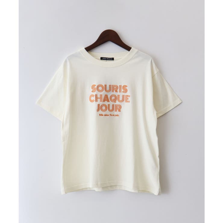 アイボリー | ラインロゴ刺繍 Tシャツ | SpRay