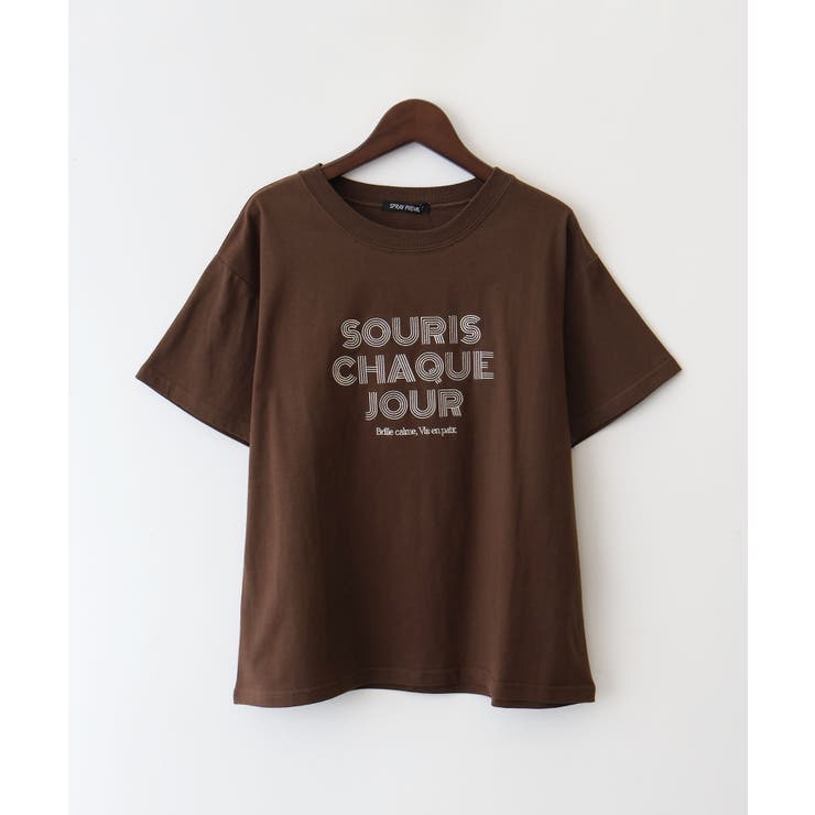 ブラウン | ラインロゴ刺繍 Tシャツ | SpRay