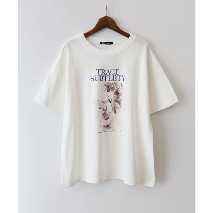 アイボリー | 汗染み防止花フォト Tシャツ | SpRay