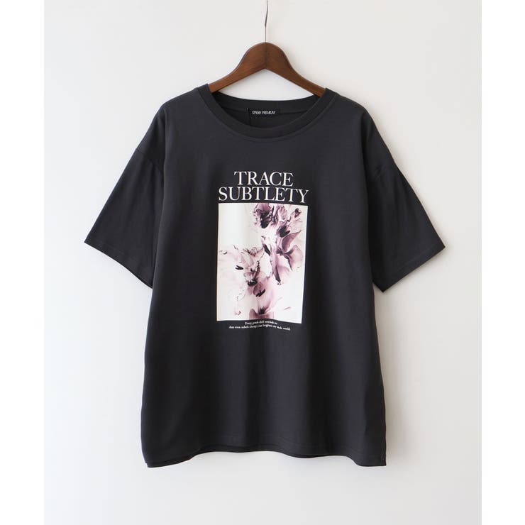 チャコールグレー | 汗染み防止花フォト Tシャツ | SpRay