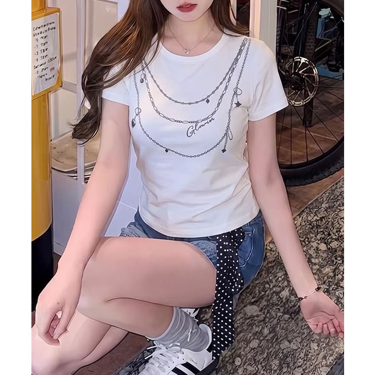 スタッズネックレスプリントＴシャツ | SpRay | 詳細画像10 