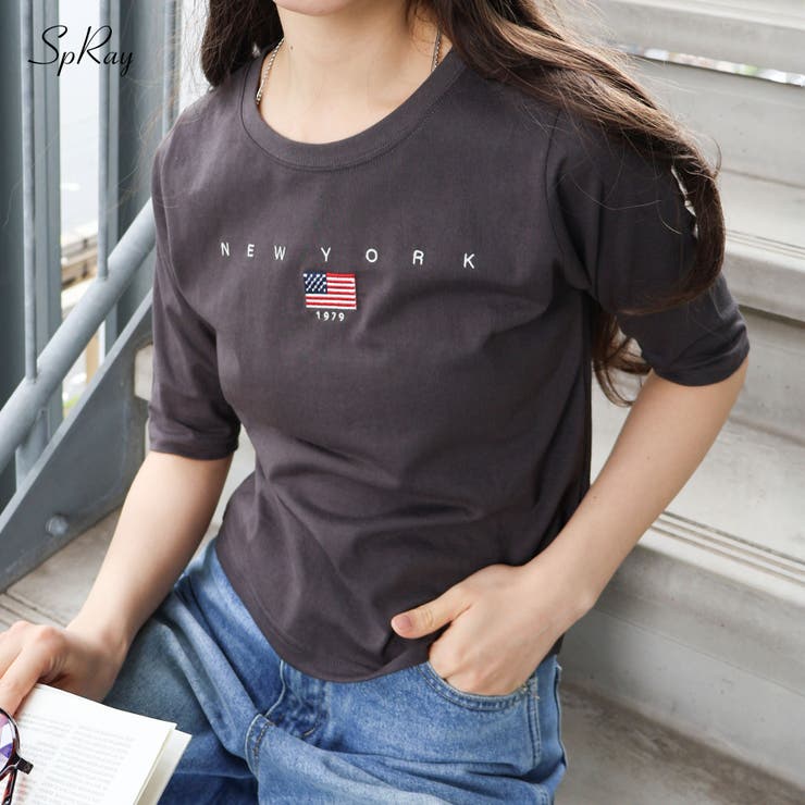 USA刺繍ロゴショートスリーブTシャツ | SpRay | 詳細画像1 