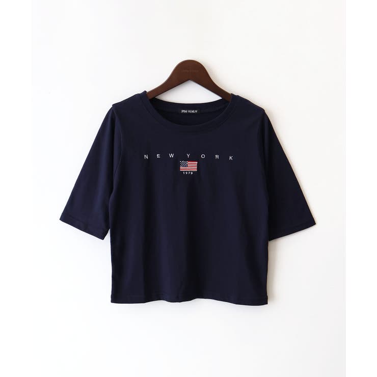 ネイビー | USA刺繍ロゴショートスリーブTシャツ | SpRay
