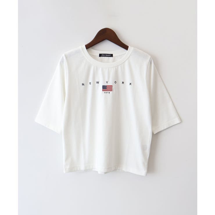 オフホワイト | USA刺繍ロゴショートスリーブTシャツ | SpRay