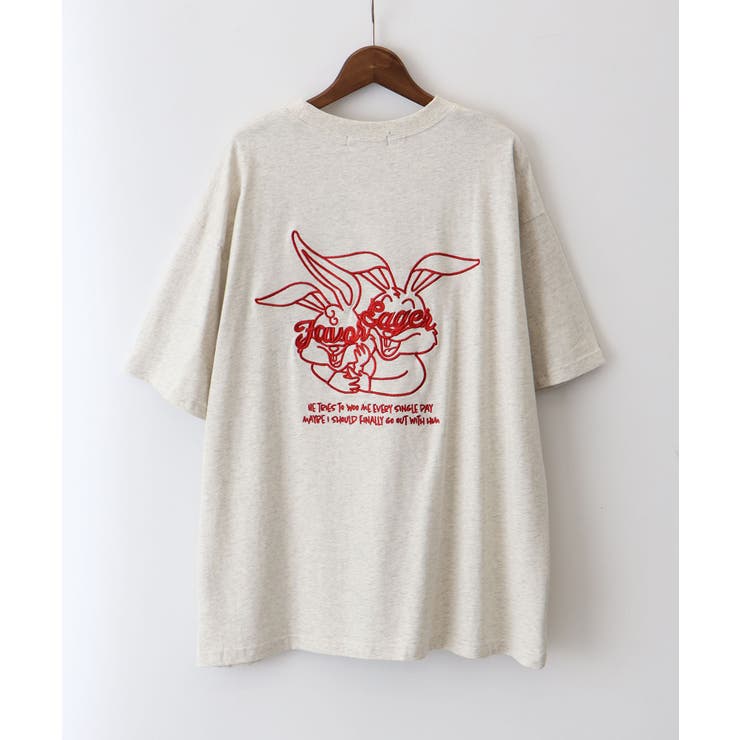 オートミール | ハグうさぎ刺繍BIG Tシャツ | SpRay