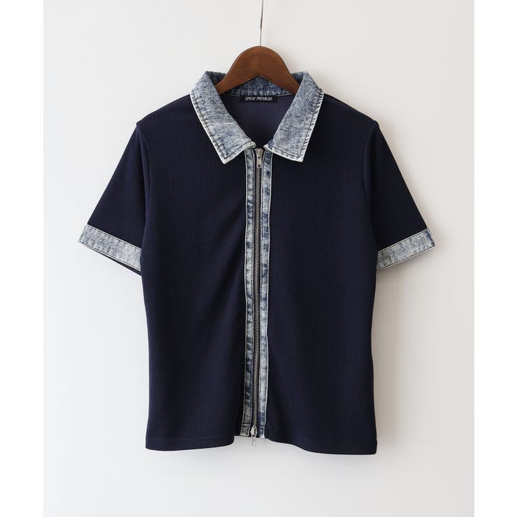 テレコデニム切替ZIPショートスリーブトップス | SpRay | 詳細画像35 