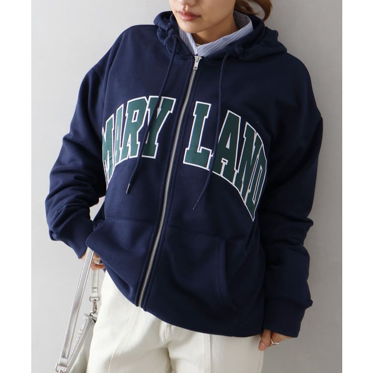 ネイビー | 貼付ロゴWZIPパーカー | SpRay