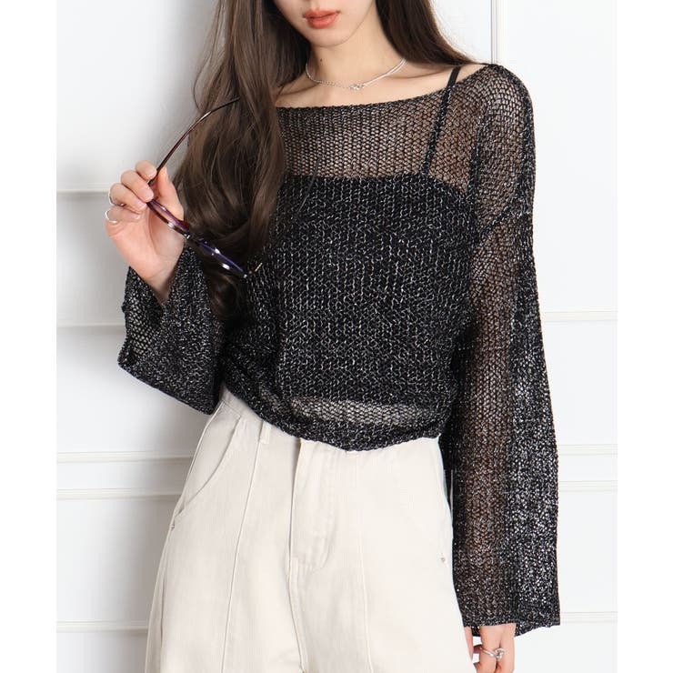 ブラック | ラメ2WAYメッシュドロストプルオーバー | SpRay