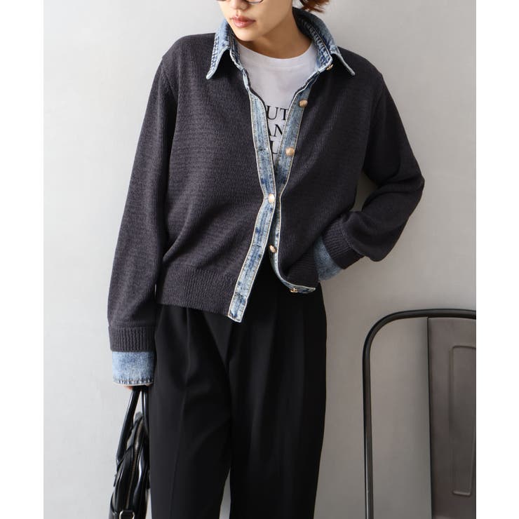 デニム切替レイヤードカーディガン | SpRay | 詳細画像9 