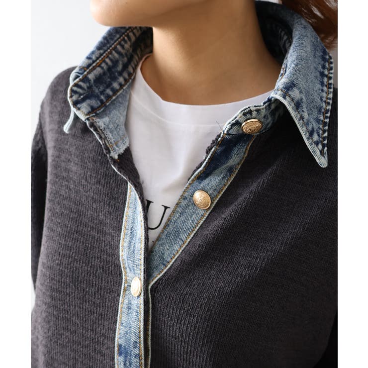 デニム切替レイヤードカーディガン | SpRay | 詳細画像13 