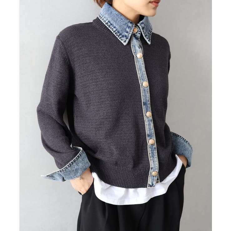 デニム切替レイヤードカーディガン | SpRay | 詳細画像17 