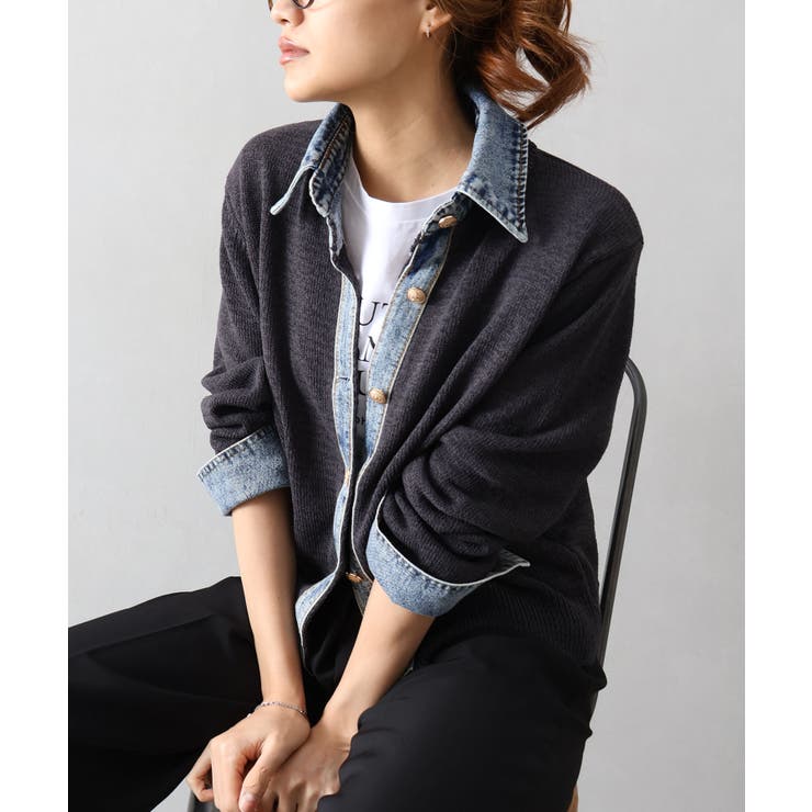 デニム切替レイヤードカーディガン | SpRay | 詳細画像2 