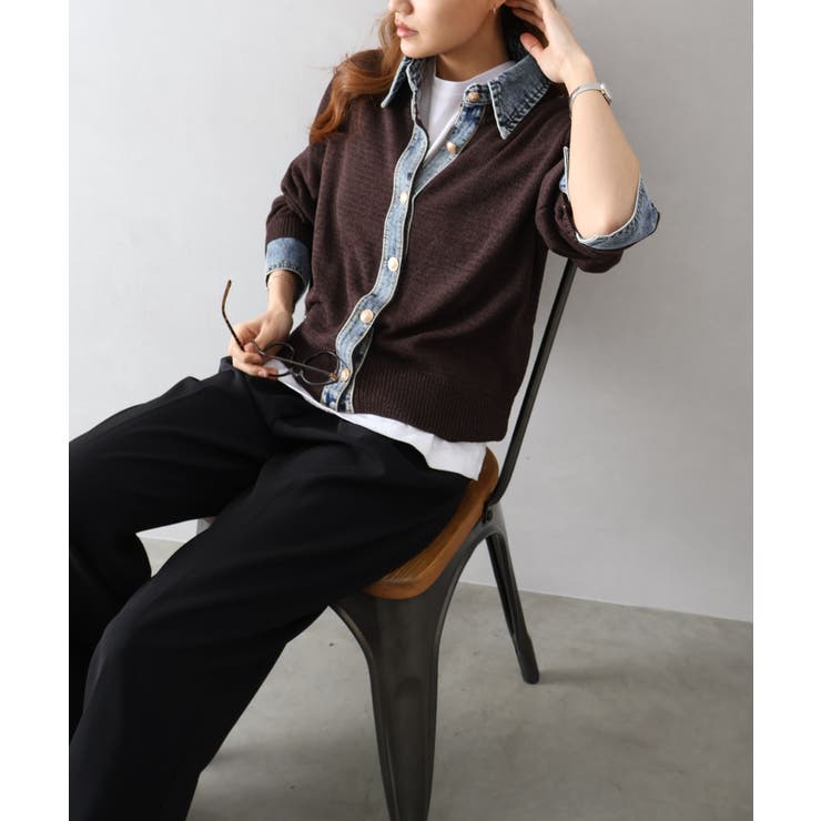 デニム切替レイヤードカーディガン | SpRay | 詳細画像32 