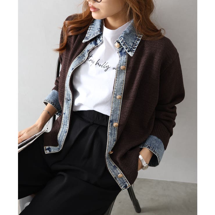 デニム切替レイヤードカーディガン | SpRay | 詳細画像33 