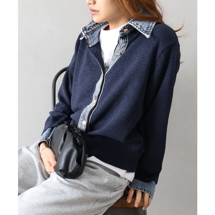 デニム切替レイヤードカーディガン | SpRay | 詳細画像35 