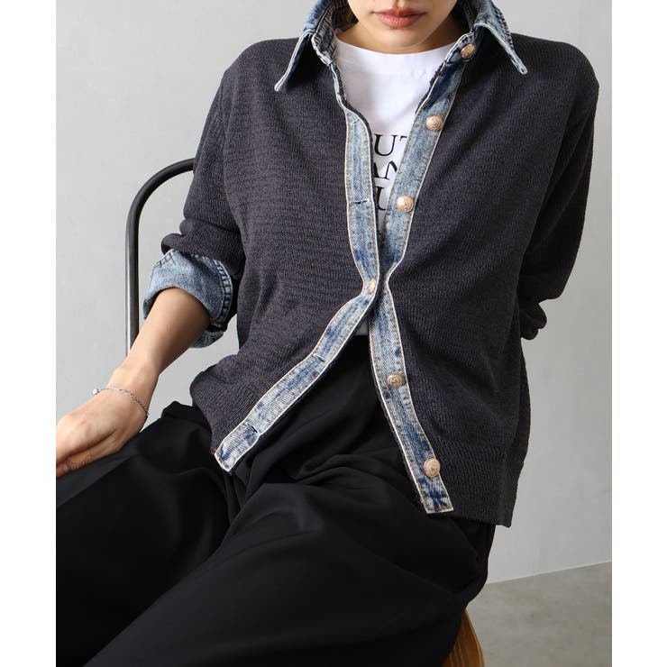 デニム切替レイヤードカーディガン | SpRay | 詳細画像3 