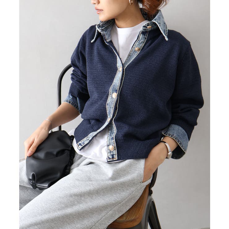 デニム切替レイヤードカーディガン | SpRay | 詳細画像38 