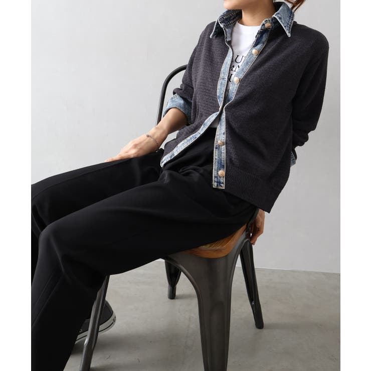 デニム切替レイヤードカーディガン | SpRay | 詳細画像4 