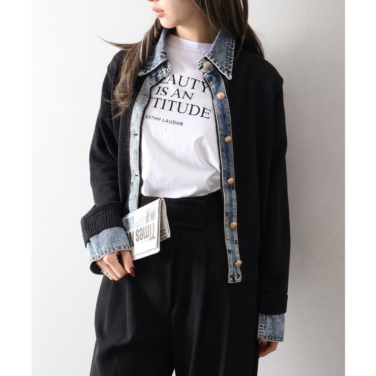 デニム切替レイヤードカーディガン | SpRay | 詳細画像48 