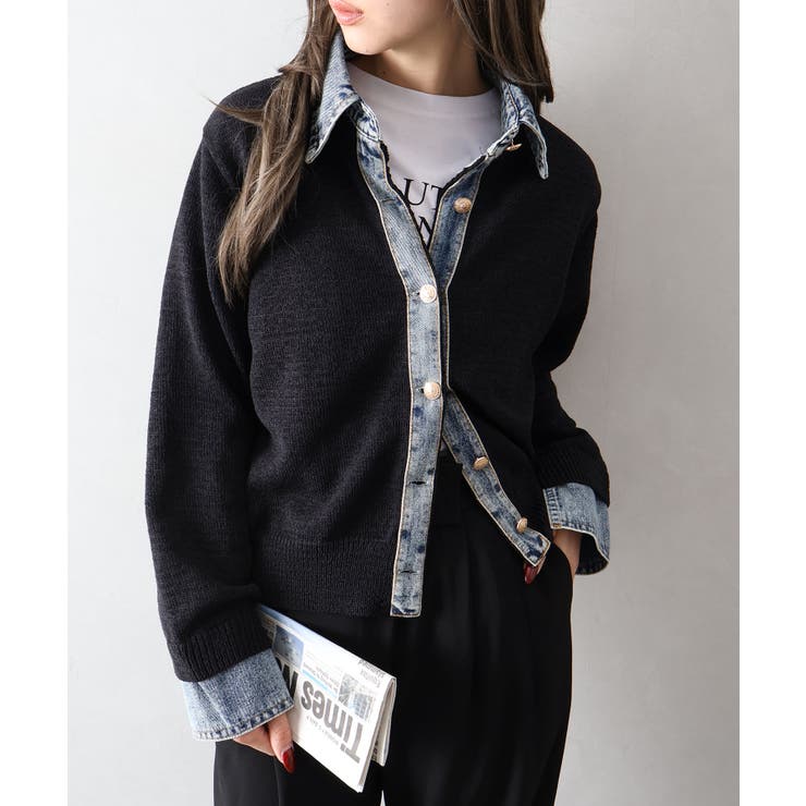 デニム切替レイヤードカーディガン | SpRay | 詳細画像50 