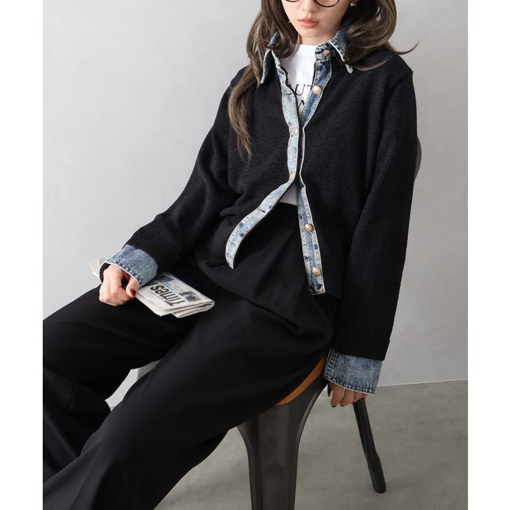 デニム切替レイヤードカーディガン | SpRay | 詳細画像51 