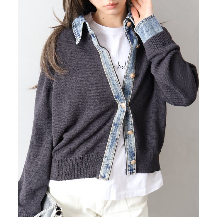 デニム切替レイヤードカーディガン | SpRay | 詳細画像54 