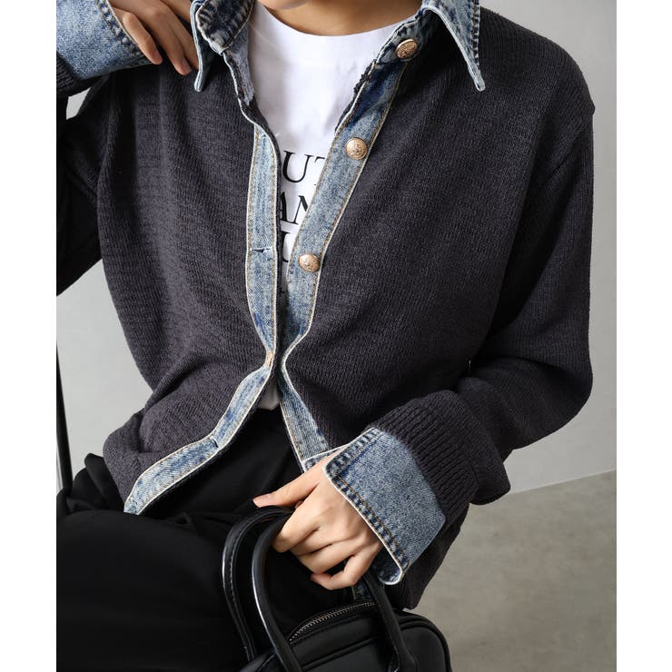 デニム切替レイヤードカーディガン | SpRay | 詳細画像6 