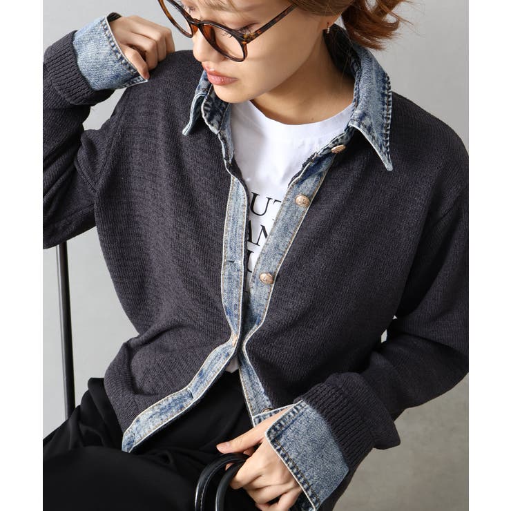 デニム切替レイヤードカーディガン | SpRay | 詳細画像7 