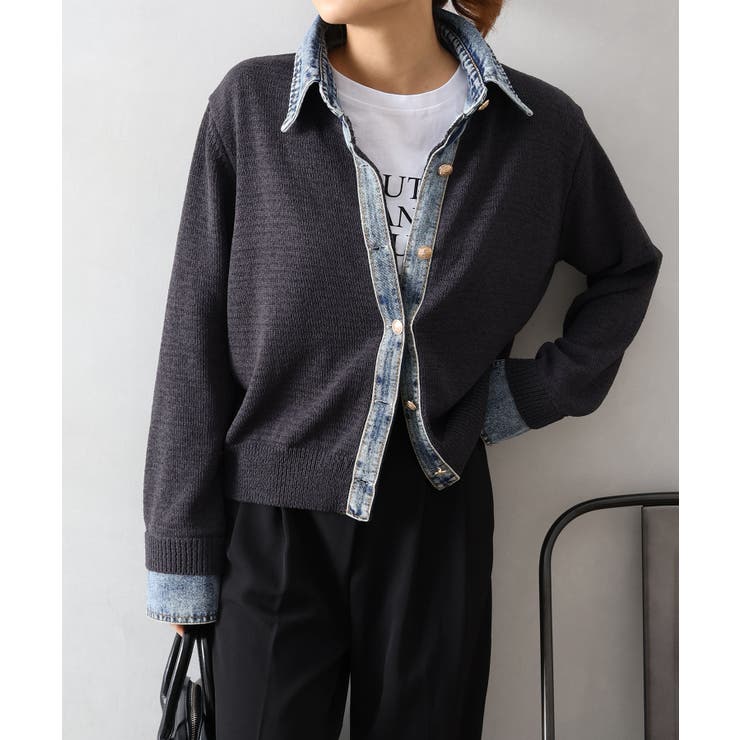 デニム切替レイヤードカーディガン | SpRay | 詳細画像8 