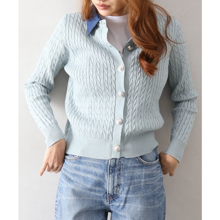 デニム切替ケーブルカーディガン | SpRay | 詳細画像9 