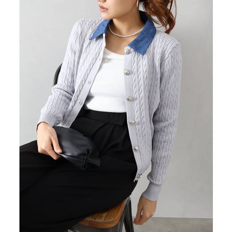 デニム切替ケーブルカーディガン | SpRay | 詳細画像14 