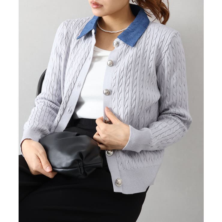 デニム切替ケーブルカーディガン | SpRay | 詳細画像15 