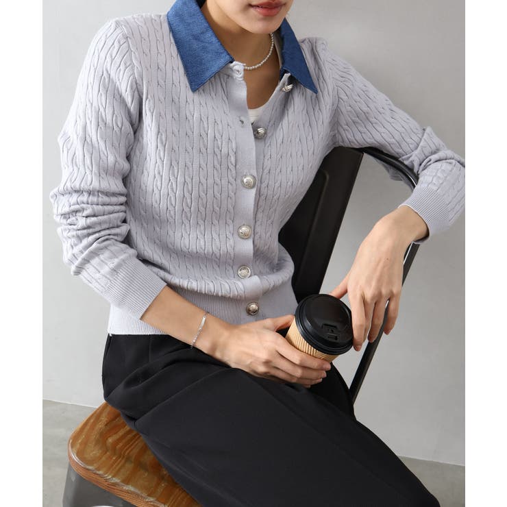 デニム切替ケーブルカーディガン | SpRay | 詳細画像18 