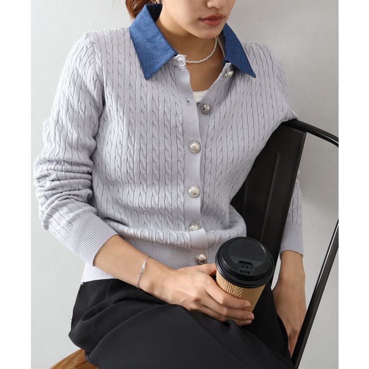 デニム切替ケーブルカーディガン | SpRay | 詳細画像19 