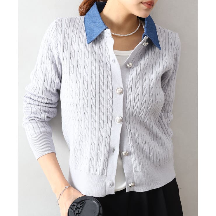 デニム切替ケーブルカーディガン | SpRay | 詳細画像21 