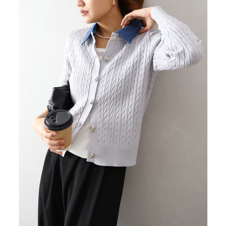 デニム切替ケーブルカーディガン | SpRay | 詳細画像22 