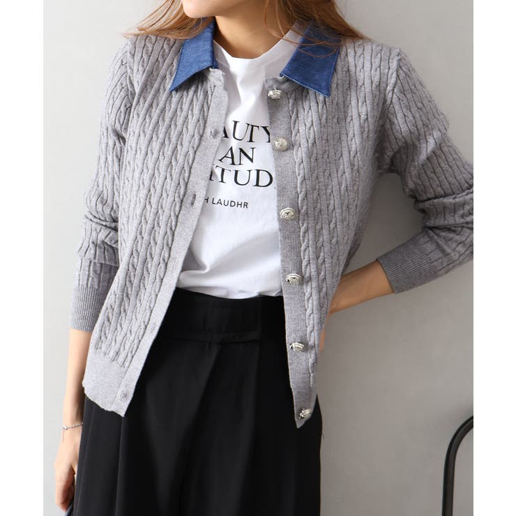 デニム切替ケーブルカーディガン | SpRay | 詳細画像27 