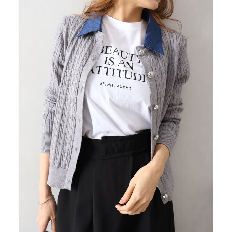 デニム切替ケーブルカーディガン | SpRay | 詳細画像30 