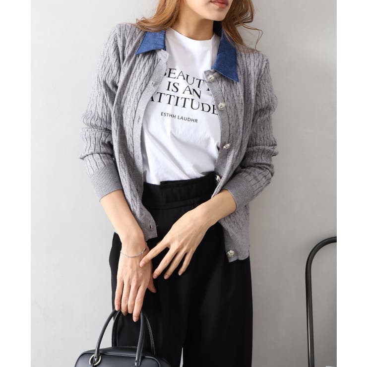 デニム切替ケーブルカーディガン | SpRay | 詳細画像31 