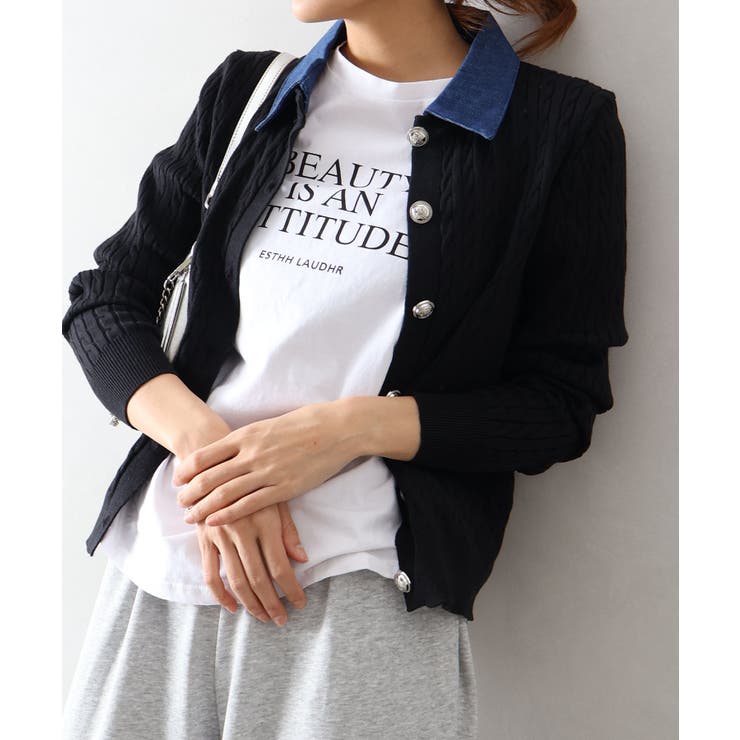 デニム切替ケーブルカーディガン | SpRay | 詳細画像3 