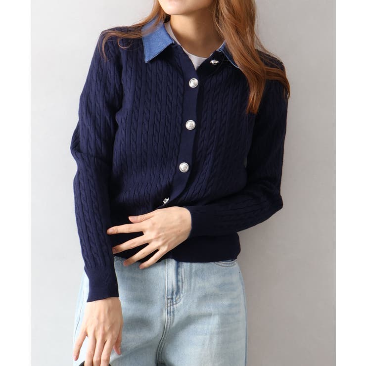 デニム切替ケーブルカーディガン | SpRay | 詳細画像4 