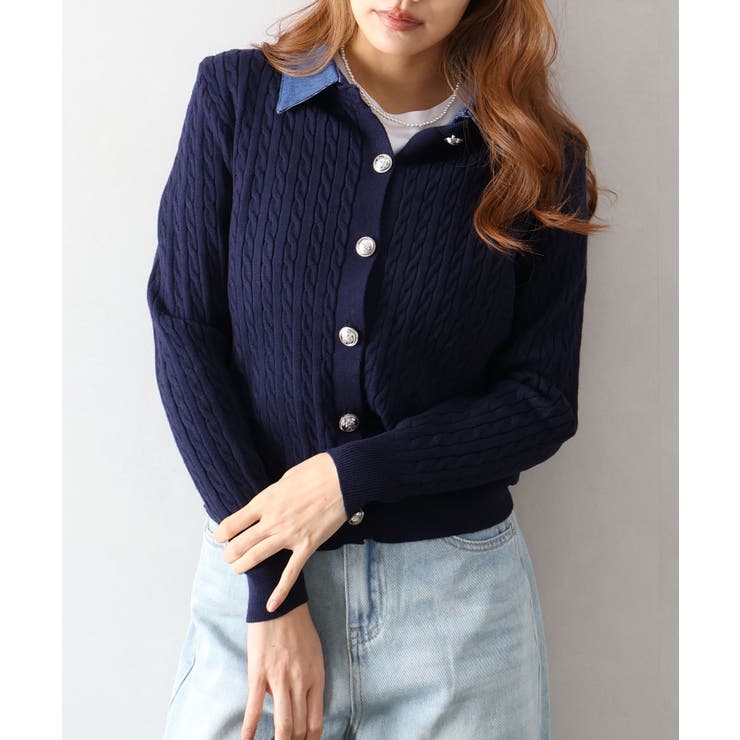 デニム切替ケーブルカーディガン | SpRay | 詳細画像6 