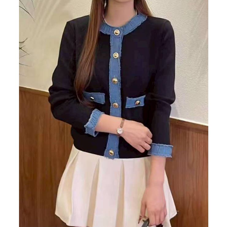 デニム切替ノーカラーカーディガン | SpRay | 詳細画像8 